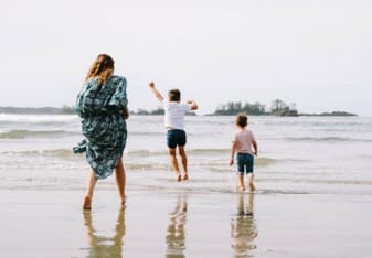 Mom and Kids on Beach